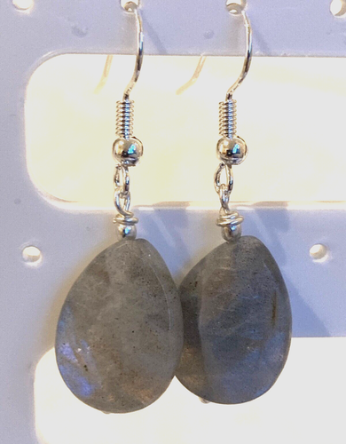 Grey Stone or Shell Bead Dangle Earrings on Silver Plated Hooks - Picture 37 of 82
