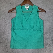 Talbots Tank Top Womens 2 Petite Green 100% Irish Linen Sleeveless Blouse Preppy