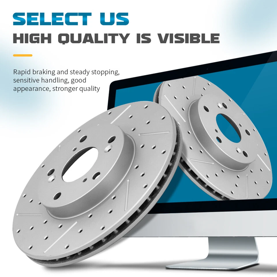 Front Rear Slot Disc Brake Rotors Ceramic Brake Pads For Kia Soul 2014 2015 2016 - Image 2 of 4