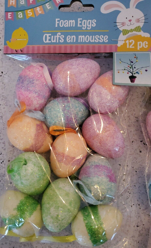 Easter Egg Ornaments w Loops Multi-Color Glitter Mini-Eggs Foam 1ea 12pk-NEW - Picture 2 of 3