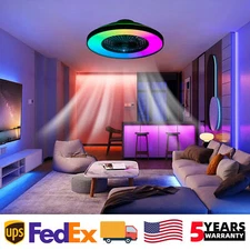 23 inch Ceiling Fan RGB LED Light Modern Flush Mount with APP Remote Control Kit