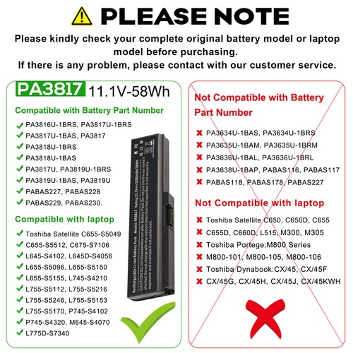 Battery For Toshiba Satellite PA3817U-1BRS A665 C655 L655 L735 L755 PABAS228-230 - Picture 2 of 7