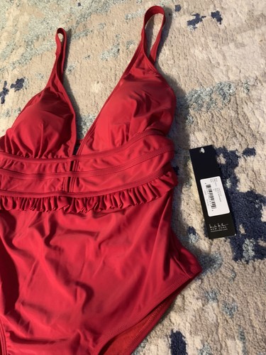 Nicole Miller New York Ruffle Swimwear Size 10 6 High Waist Red Color - Picture 2 of 10