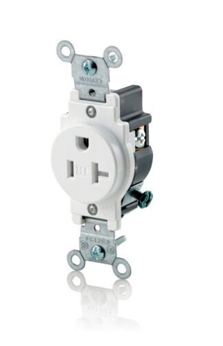 Leviton T5020-W White 20-Amp 125-Volt NEMA 5-20R Single Tamper Receptacle Spec - Picture 3 of 3
