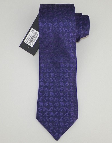JOHN VARVATOS Mens Purple Navy FLORAL Woven Silk Tie Italy NWT - Picture 2 of 3