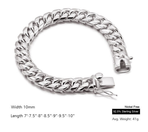 Real 925 Sterling Silver Cuban Link Chain Bracelet Thick Big for Men Boys Women - Picture 35 of 53