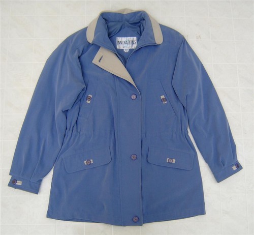 Innovations Womens Zip Button Pea Coat Jacket Parka Blazer Waist Belt Small Blue - Picture 3 of 9