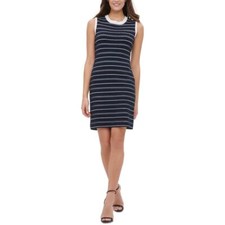 Tommy Hilfiger Blue White Stripe Bodycon Stretch Sleeveless Sweater Dress Sz S