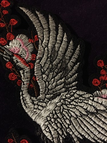 Crane Sew On Patch Appliqué 18 cm x 12 cm, Motif Applique Japanese Chinese Bird - Picture 11 of 12