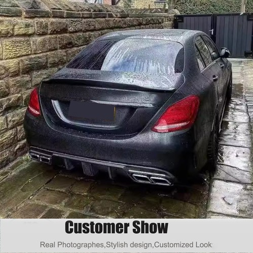 For Mercedes Benz W205 C250 C43 C63 Real Carbon LED Rear Bumper Diffuser Lip - Picture 4 of 12