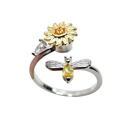 Sun Flower Ring Spinner Anti Anxiety Bee Ring Fidget Ring Adjustable Jewellery - Picture 3 of 22
