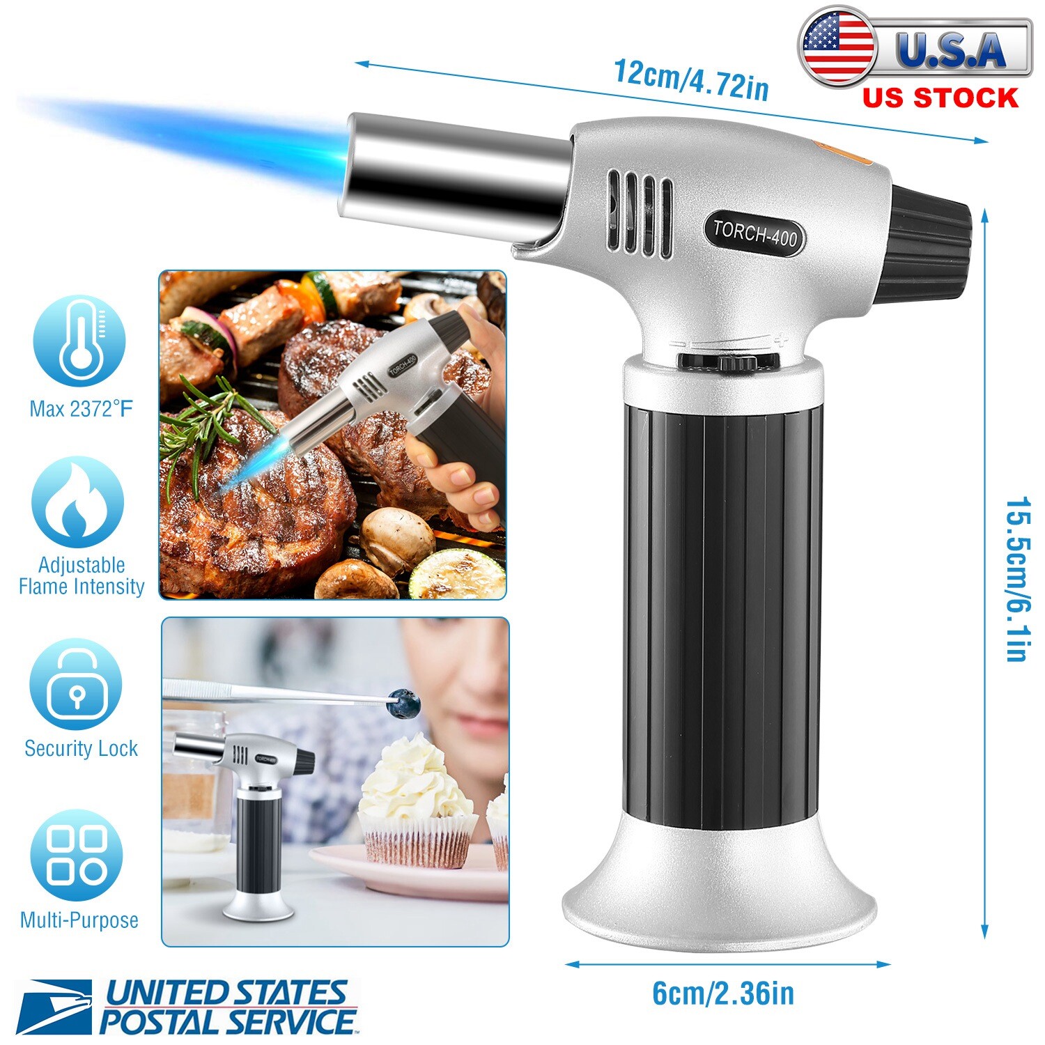 Butane Gas Not Included Butane Torch Kitchen Culinary Mini Cooking Blow Torch Lighter for Creme Brulee Desserts Baking DIY Soldering with 2 Filling Adapter 1 Extension Rod Lock and Adjustable Flame