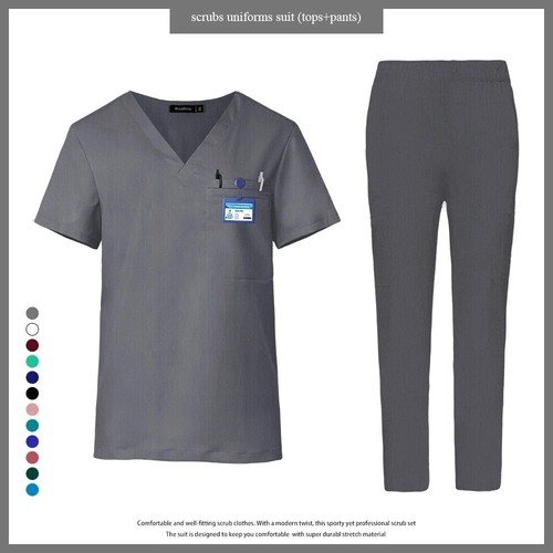 Clinic Hospital Doctor Overalls Men's Scrub Medical Uniform V-neck Scrub Clothes - Picture 10 of 32