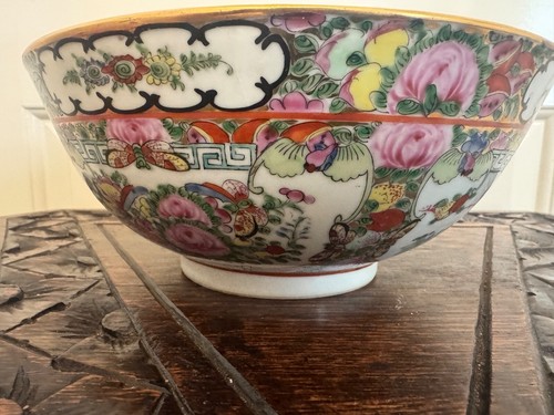 Vintage Chinese Famille Rose Medallion Porcelain Bowl 23cm/9” In Diameter c1930s - Picture 4 of 14