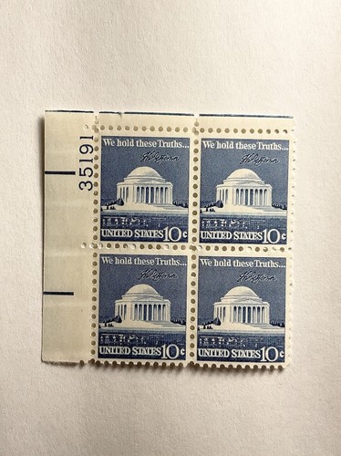 Scott #1510 10c Jefferson Memorial Plate Block Of Four, U.S. Postage Stamps - Picture 1 of 8