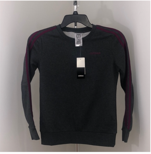 New Women's Adidas Essentials 3 Stripes Sweatshirt Gray Maroon Size Small  - Picture 9 of 12