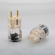 Pair Gold plated EU Power Plug With IEC Audio Connector HiFi AC Power Cord Plug