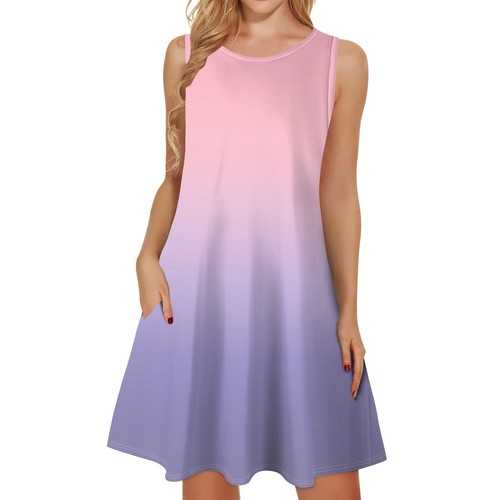 Womens Summer Dresses Loose U Neck Sleeveless Sundresses Dress With Pockets - Picture 7 of 39