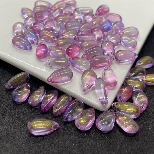 100x Vintage Lampwork Glass Teardrop Charm Crystal Pendants 14x8mm DIY Earrings - Picture 15 of 36
