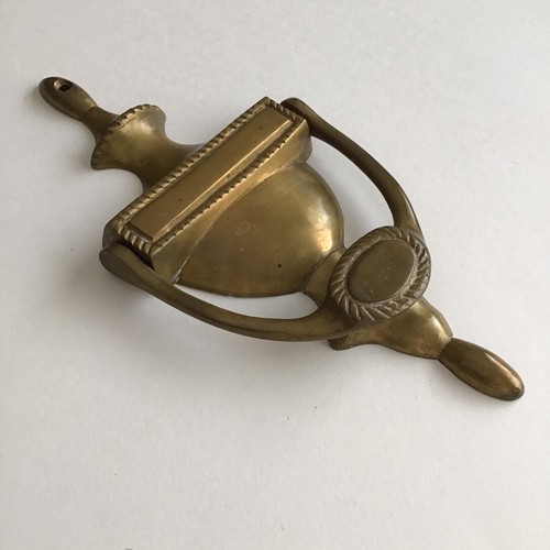 Brass Urn Style Door Knocker 8" x 3 3/4” Patina Cast Striker No Screws Vintage - Picture 4 of 12