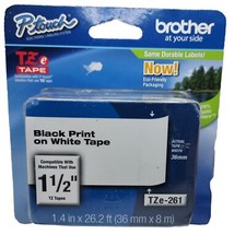 Brother P-Touch TZE-261 Labels 1 1/2" (36 mm) Laminated Black Ink/White Tape