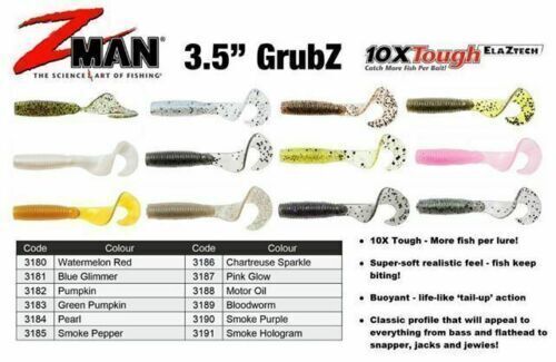 Zman GrubZ 3.5" 6pk Soft Plastic Fishing Lure - Choose Colour BRAND NEW @ eBay F - Picture 1 of 13