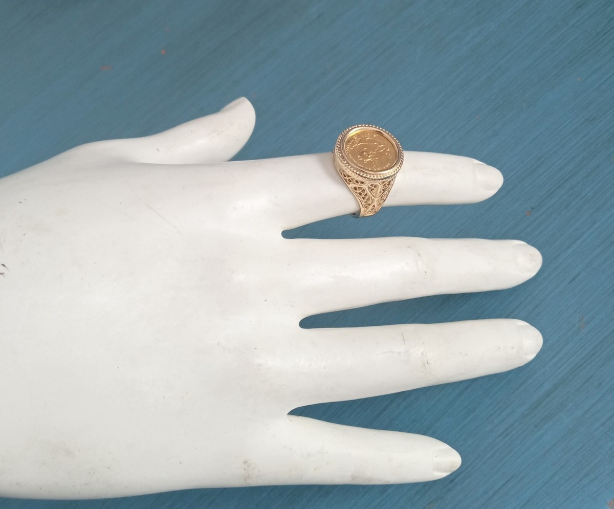 1991 1/20 oz .999 Gold Chinese Panda Coin Ring in 14K Gold