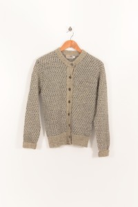 Vintage Femmes Beige l L l Pointillé haricot Cardigan vvdqrSwPx