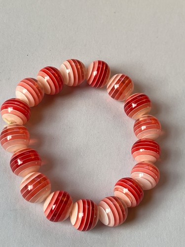 Unique Red & White Festive Red & White Striped Plastic Bead Stretch Bracelet - - Picture 2 of 4