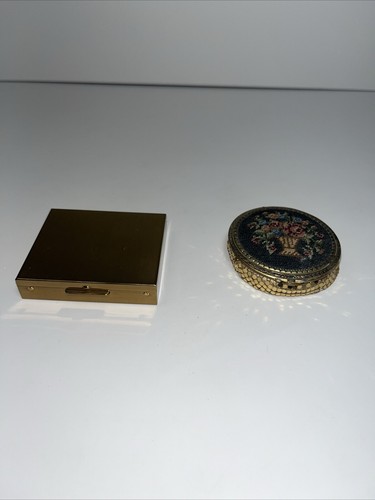 Vintage Evans Floral Embroidered Gold Tone Mesh Compact with Mirror And More - Picture 1 of 9
