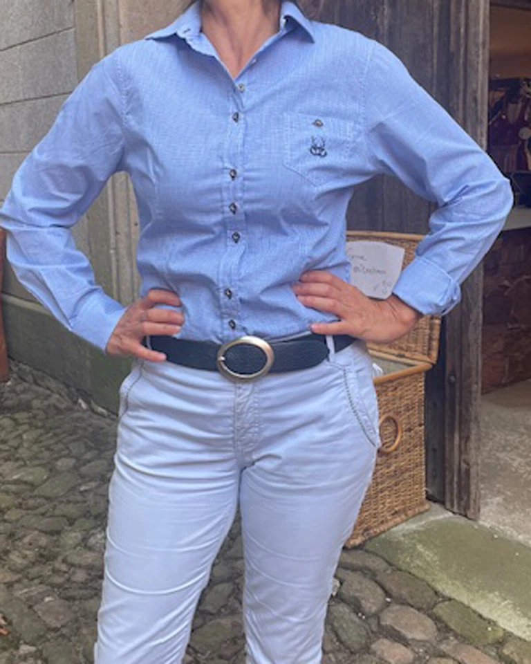 Trachtenbluse blau weiß kariert in Baumwolle von 36 - 50 Langarm Neu - Bild 2 von 4