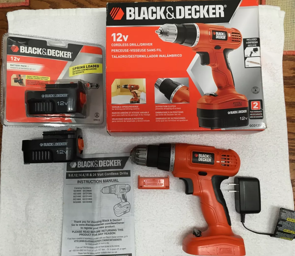 BLACK DECKER Cordless 3 8 Drill GCO1200C 12V HPB12 Batteries