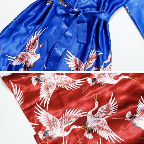 Femme Satin Kimono Pyjama Faux Soie Peignoir Japonais Crane Robe de Nuit Maison - Foto 11 di 22