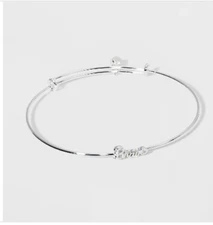 Women's Silver Plated Thin Expandable Brave Bangle Bracelet With Charm- Silver