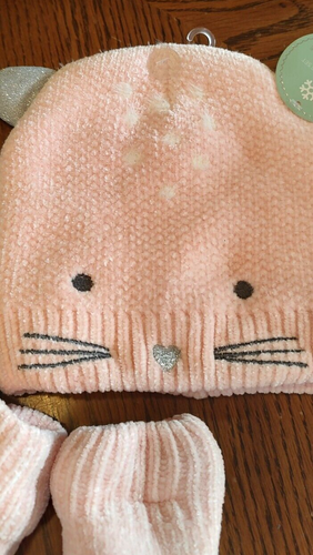 NEW Barnes & Noble CAT Hat & Mittens Set PINK Ages 3-6 NWT - Picture 4 of 4