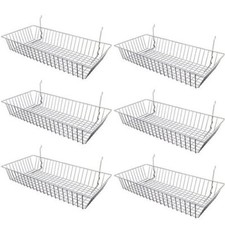 6 pcs - 24" x 12" x 4" Baskets for Gridwall/Slatwall/Pegboard - CHROME
