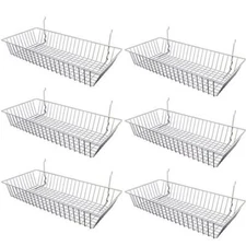 6 pcs - 24" x 12" x 4" Baskets for Gridwall/Slatwall/Pegboard - CHROME