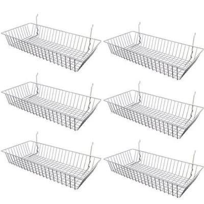 ONLY HANGERS 6 pcs - 24" x 12" x 4" Baskets for Gridwall/Slatwall/Pegboard - CHROME