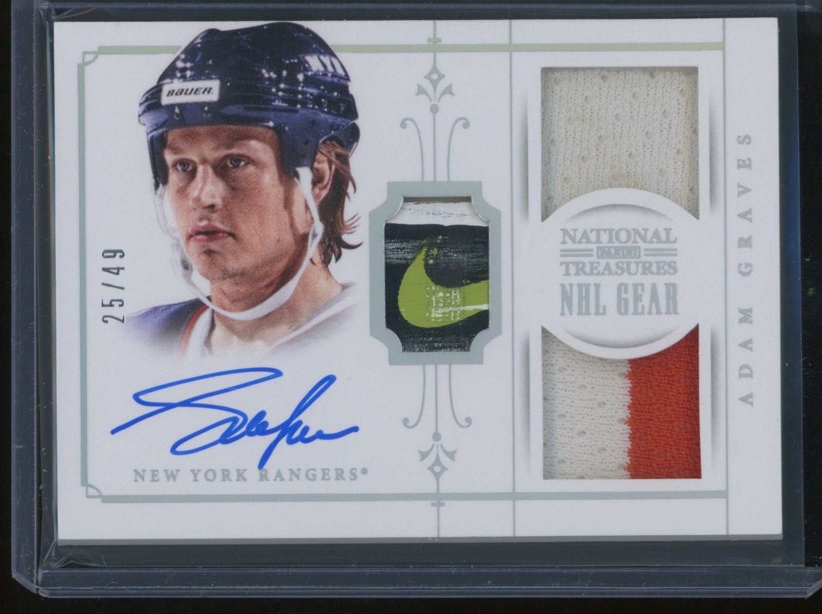 2013-14 National Treasures Adam Graves Game Used Patch Auto /49 Relic Nike Logo