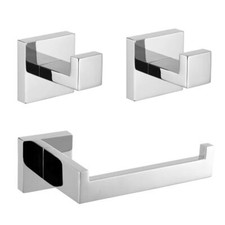 Bathroom Hardware Set 3-Pieces Set Polished Stainless Steel Squear Wall Mount...