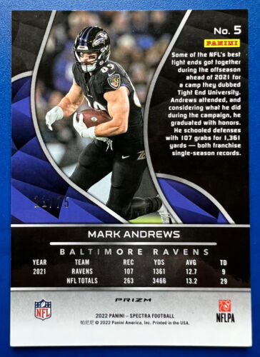 Panini-Spectra Hyper Prizm Mark Andrews 2022 /75 Baltimore Ravens 🙂 casi nuevo como nuevo - Imagen 2 de 2