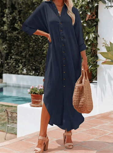 NEW Casual Button Down Maxi Dress Cover Up L - Picture 3 of 5