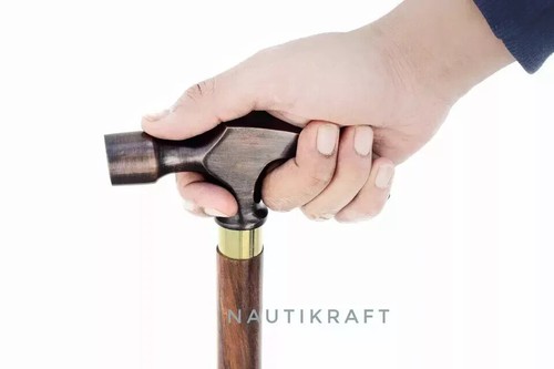Antiker Holz Gehstock für Männer Stock mit einzigartigem Messing Hammerkopf Griff - Bild 9 von 10