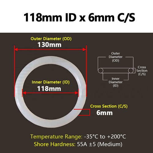 6mm Cross Section O-Rings Silicone Rubber Clear VMQ Seals FOOD GRADE 16-588mm ID - Picture 45 of 134