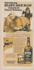 1978 Beams Sour Mash Whiskey Booker Jerry Barrel Rock Glass Vintage Print Ad SI1