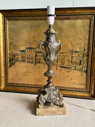 Ornate Vintage Metal Table Lamp with Marble Base – Baroque Style