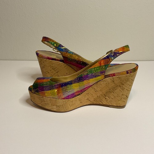 Stuart Weitzman Jean Winsel Tinsel Slingback Espadrille Wedge Sandals Sz 7.5M - Picture 5 of 9
