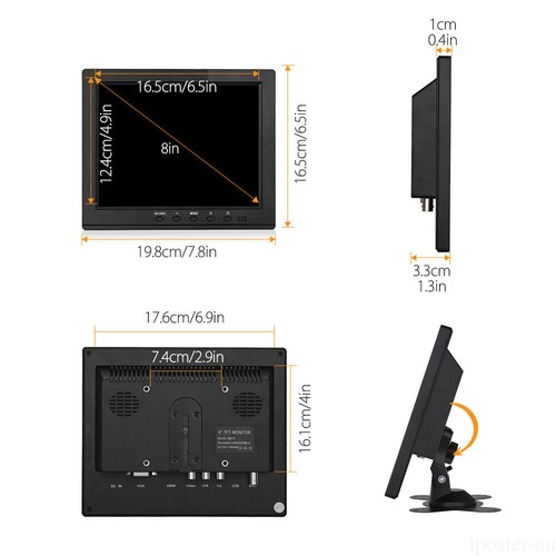 8" Monitor Built-in Speaker HDMI Monitor IPS Screen VGA AV For Raspberry Pi PC - Picture 14 of 24