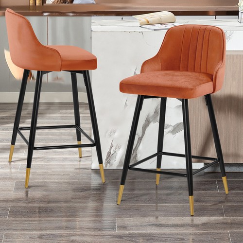 2/4x Velvet Bar Stools Swivel Breakfast Chair Kitchen Cafe Pub Chair w/Metal Leg - Picture 61 of 73