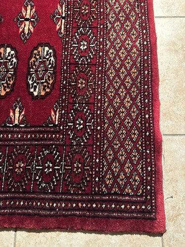 Vintage Red Bokhara Turkoman Handmade 75”x 50.2” All Over Design Rug - Picture 2 of 23